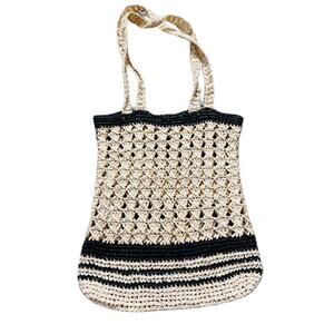 Straw Black Neutral Tote Beach Bag